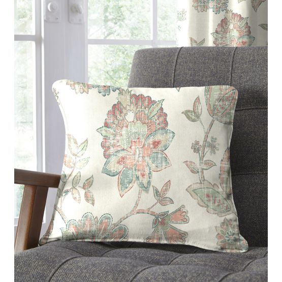 Dreams &amp; Drapes Curtains - Indira - 100% Cotton Filled Cushion - 43 x 43cm in Coral/Natural