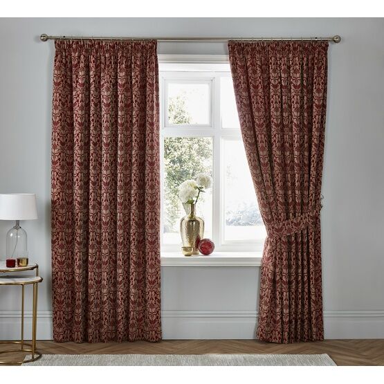 Dreams & Drapes Woven Hawthorne Pencil Pleat Curtains With Tie-Backs - Burgundy