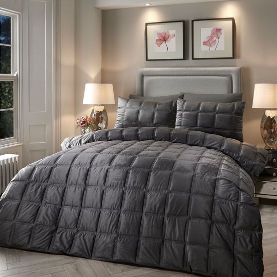 Soiree Brighton Square Velvet Duvet Cover Set (Slate Grey)