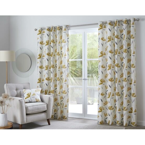 Fusion Dacey 100% Cotton Eyelet Curtains - Ochre