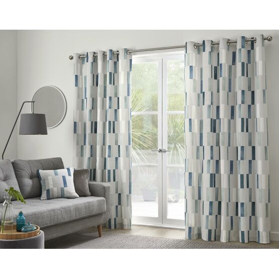 Fusion - Oakland - 100% Cotton Pair of Eyelet Curtains - Teal