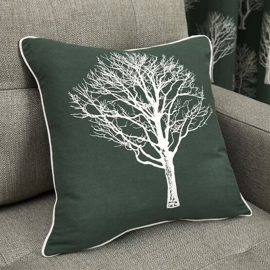 Fusion Woodland Trees Cotton Cushion Cover (Green)