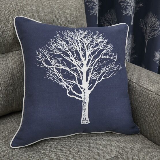Fusion - Woodland Trees - 100% Cotton Cushion Cover - 43 x 43cm in Navy