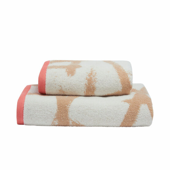 Fusion Bathroom - Leda - Jacquard Towel - Natural/Coral