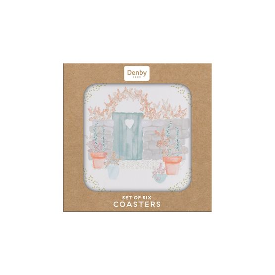 Denby Walled Garden Round Set of 6 Cork-Backed Coasters