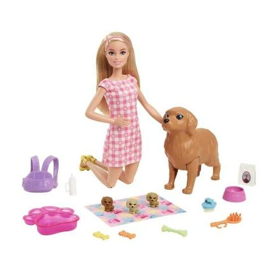Barbie & Newborn Pups Playset