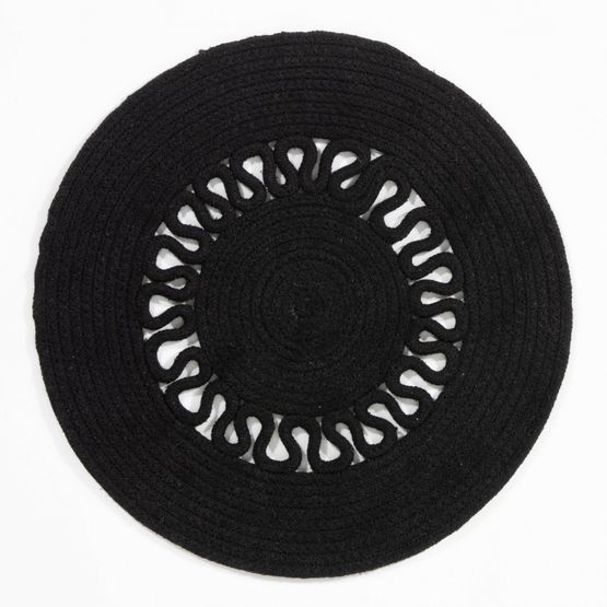 Esselle - Nene Round Cotton Spiral Placemat 38cm Black Colour, Set of 2