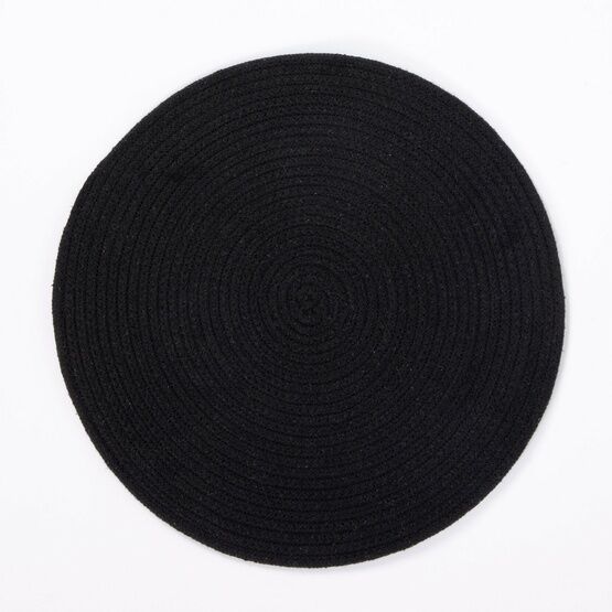 Esselle - Tweed Round Cotton Placemat 38cm Black Colour, Set of 2