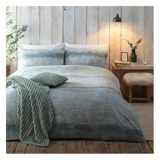 Appletree Hygge - Anson Stripe - 100% Brushed Cotton Duvet Cover Set - Green