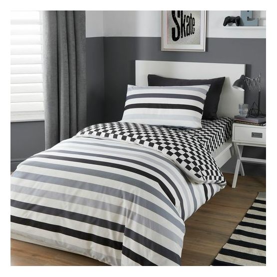 Bedlam - Beckett Stripe - Easy Care Duvet Cover Set - Monochrome