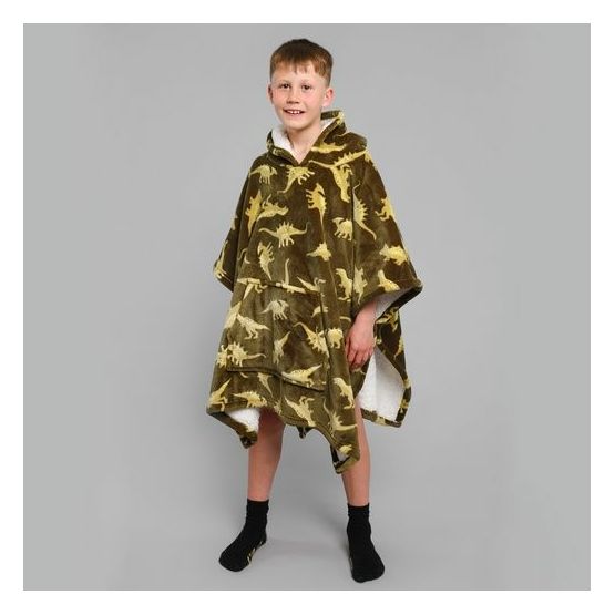 Bedlam - Dino - Fleece Poncho - 75 x 92.5cm in Green