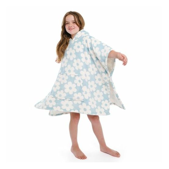 Bedlam - Retro Flower - Fleece Poncho - 75 x 92.5cm in Duck Egg