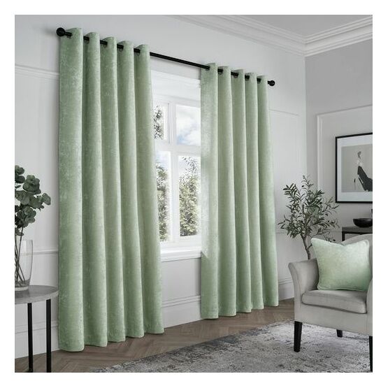 Curtina - Textured Chenille - Textured Pair of Eyelet Curtains - Green