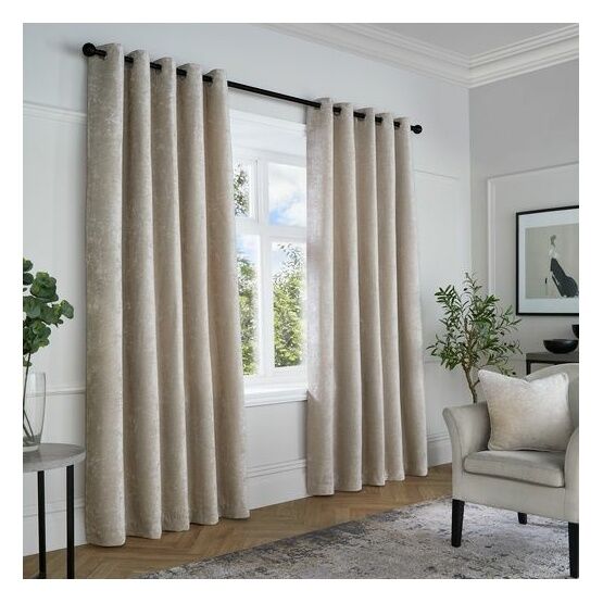 Curtina - Textured Chenille - Textured Pair of Eyelet Curtains - Natural