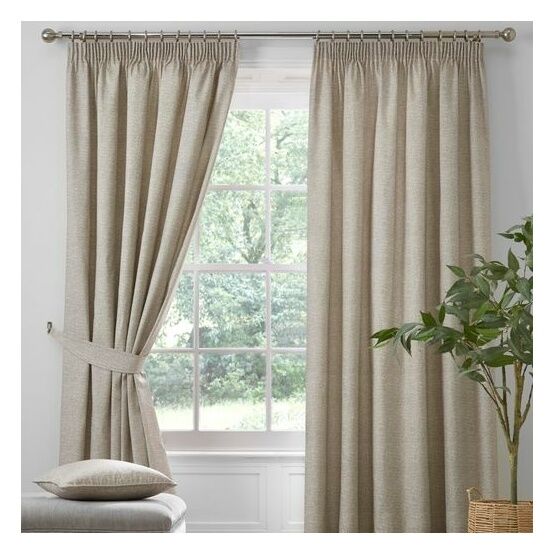 Dreams & Drapes Curtains - Pembrey - Textured Pair of Pencil Pleat Curtains With Tie-Backs - Natural