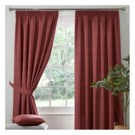 Dreams & Drapes Curtains - Pembrey - Textured Pair of Pencil Pleat Curtains With Tie-Backs - Red