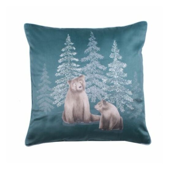 Dreams & Drapes Lodge - Bear Walks - Velvet Cushion Cover - 43 x 43cm in Teal