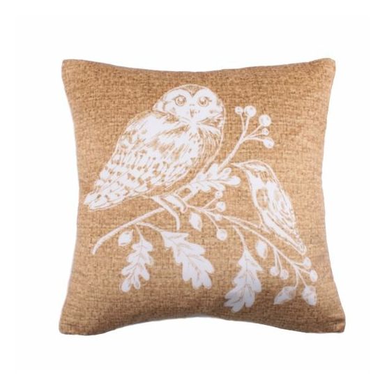 Dreams &amp; Drapes Lodge - Woodland Owls - Velvet Filled Cushion - 43 x 43cm in Ochre