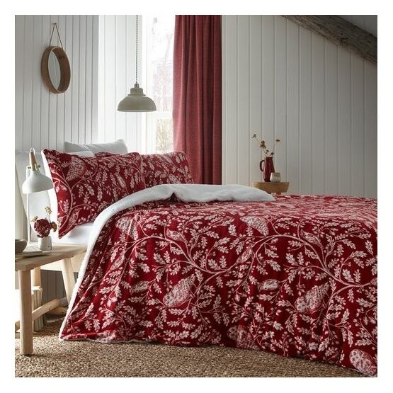Dreams & Drapes Lodge - Woodland Owls - Fleece Duvet Cover Set - Red