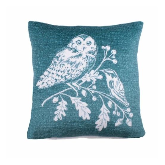 Dreams &amp; Drapes Lodge - Woodland Owls - Velvet Cushion Cover - 43 x 43cm in Teal