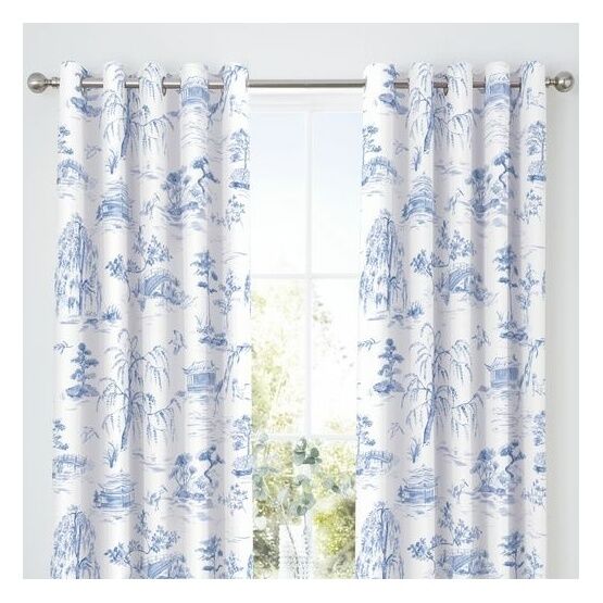 Dreams & Drapes Design - Oriental Garden - Blackout Pair of Eyelet Curtains - Blue