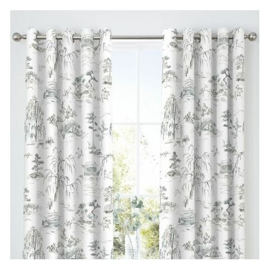 Dreams & Drapes Design - Oriental Garden - Blackout Pair of Eyelet Curtains - Grey