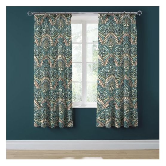 Dreams &amp; Drapes Design - Palais -  Pair of Pencil Pleat Curtains With Tie-Backs - Teal 66" Width x 72" Drop (168 x 183cm)