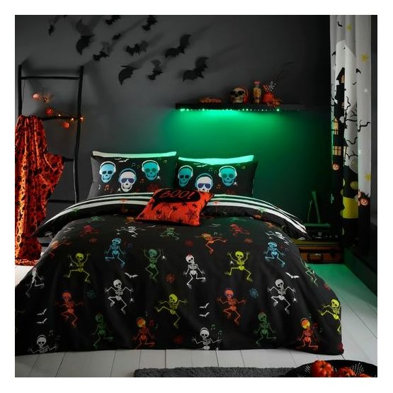 Bedlam - Dancing Skeletons - Glow in the Dark Duvet Cover Set - Black
