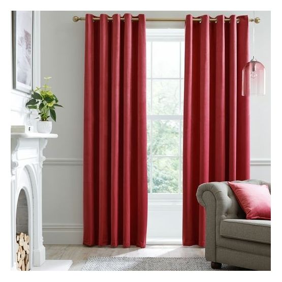 Laurence Llewelyn-Bowen - Montrose - Velvet Blackout Pair of Eyelet Curtains - Claret
