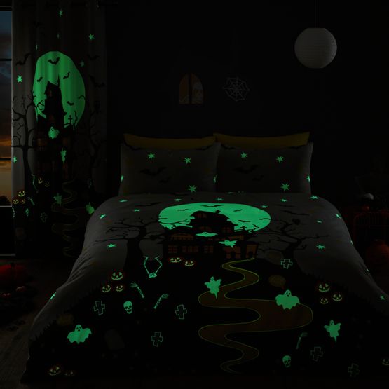 Bedlam - Haunted House - Glow in the Dark Duvet Cover Set - Grey