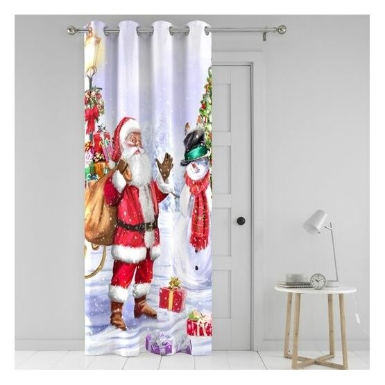 Fusion - Santa & Snowy -  Eyelet Single Panel Door Curtain - 54" Width x 84" Drop (138 x 214cm) in Multi