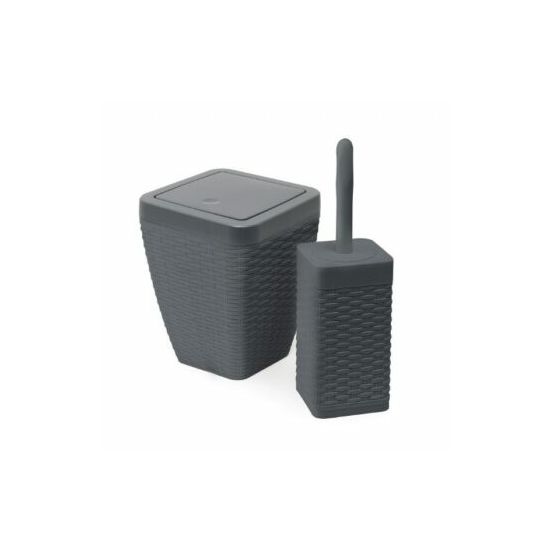 Addis - Rattan Bin &amp; Brush Set - Charcoal