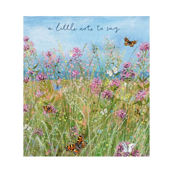 Thank You Note Card - Butterflies in Purple Flower Field