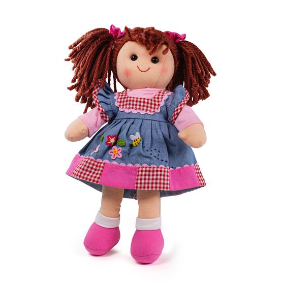 Bigjigs - Melody Doll Brown Hair and Dress with Check Edge