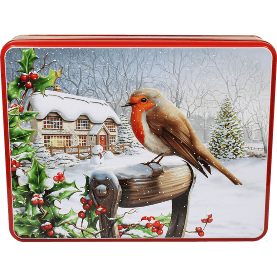 Bramble Foods - Large Embossed Robin Assorted Biscuit Tin