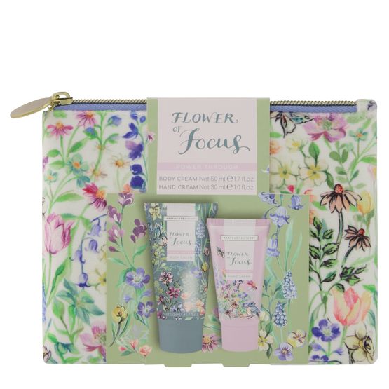 Heathcote &amp; Ivory - Flower Of Focus Nourish &amp; Glow Velvet Washbag with Hand &amp; Body Cream