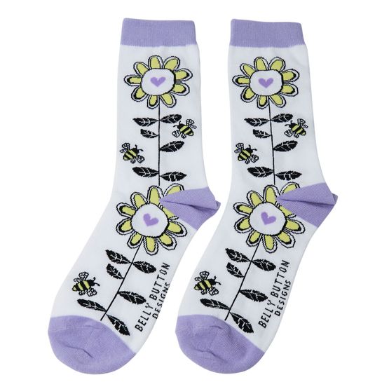 Belly Button Designs - Socks Woodcut Sunflowers &amp; Sockbag