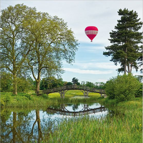 Hot Air Balloon Over The Chinese Bridge At Croome