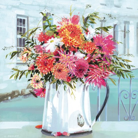 The Eco Friendly Card Co - Chrysanthemums and Dahlias Blank Card