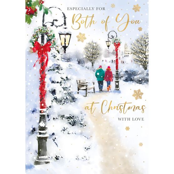 Christmas Card - Both of You Couple Walking Through Snowy Scene