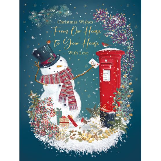 From Our House Snowman Posting Letter In Letterbox Christmas Card