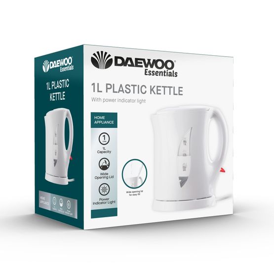 Daewoo - 1ltr Cordless Plastic Kettle White