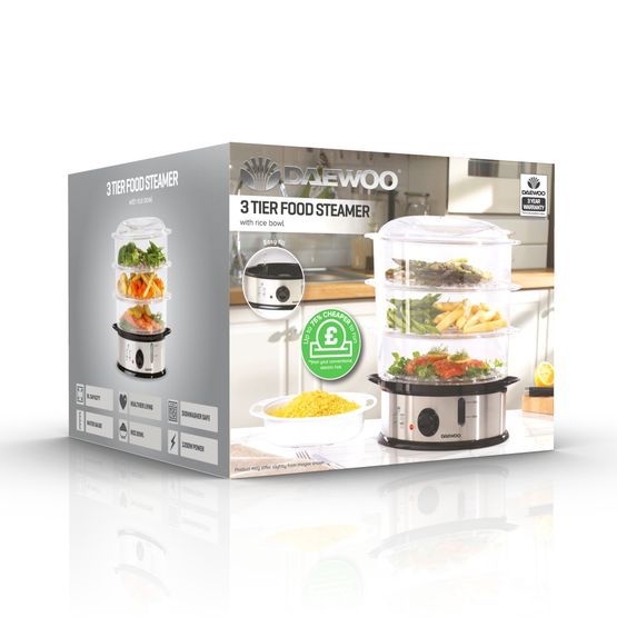 Daewoo - 3 tier 1200w food steamer 9ltr