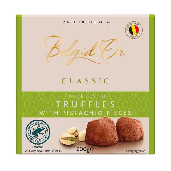 Belgid'Or - Belgian Cocoa Dusted Truffles with Pistachio Pieces 200g