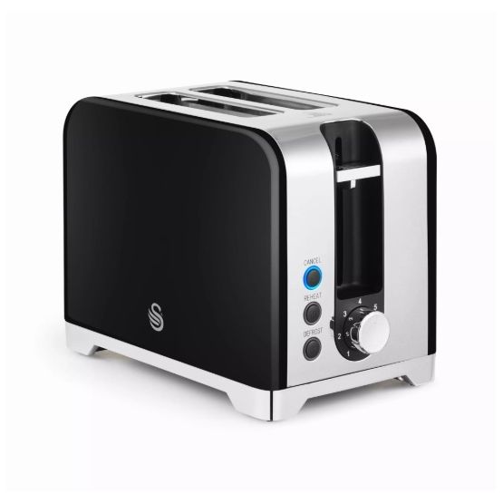 Swan - Solace 2 Slice Stainless Steel Toaster - Black