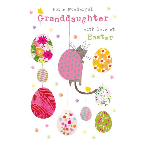 Easter Card - Cat Hanging Eggs