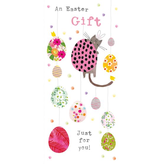 Easter Card - Cat Hanging Eggs