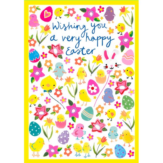 Easter Card - Chicks And Eggs Wishing You A Very Happy Easter