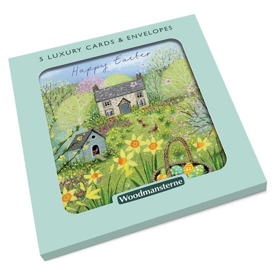 Easter Card - Cottage And Garden With Henhouse And Eggs