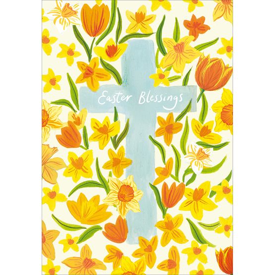 Easter Card - Cross Surrounded By Spring Flowers